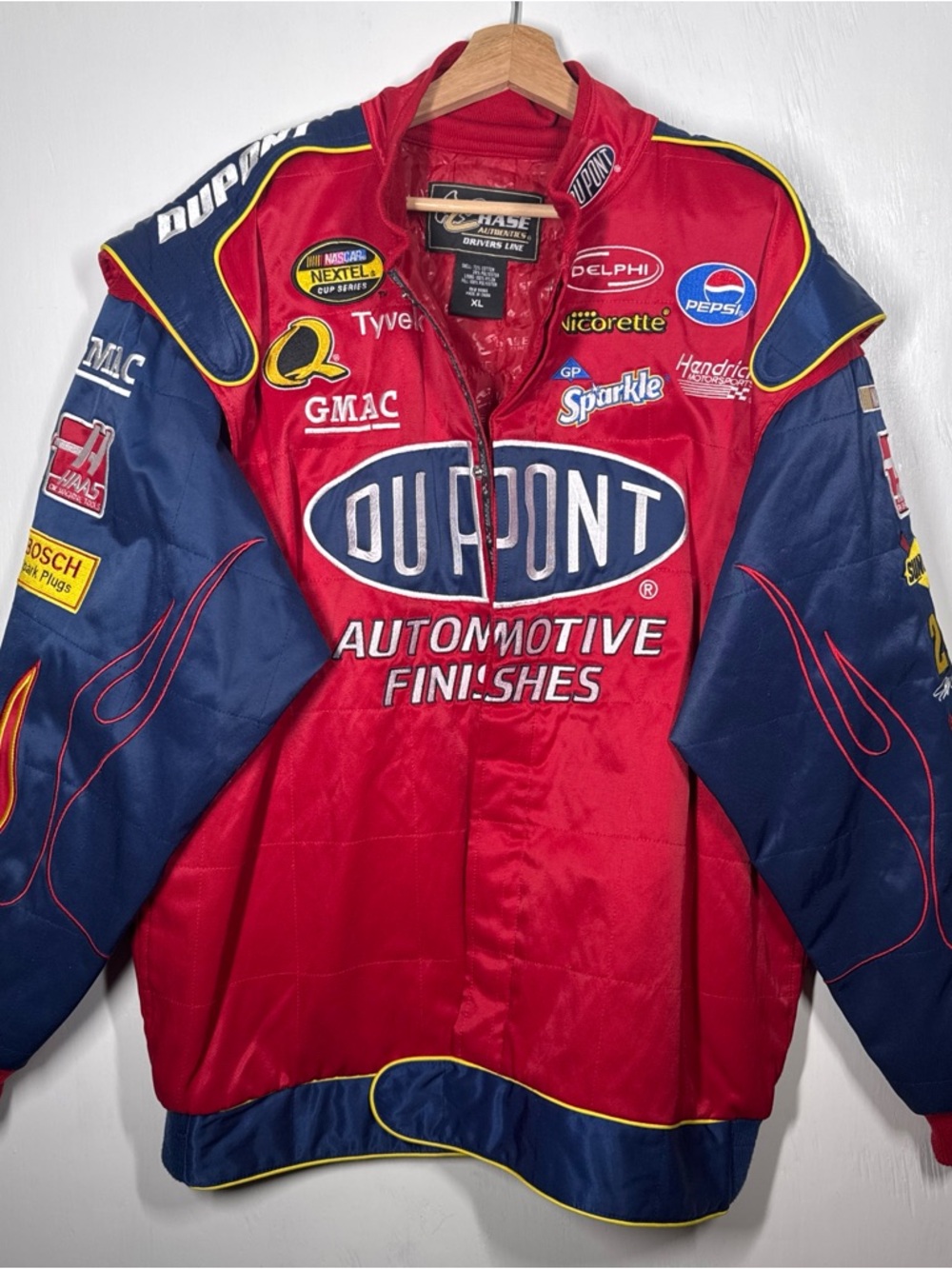 Chase Authentics Red and Navy DuPont Racing Bomber Jacket